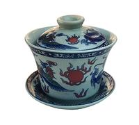 Gaiwan 5.5oz Chinese Teacup Qinghua Porcelain Cup Dragon Phoenix Gongfu Tea Set (Dragon and phoenix)