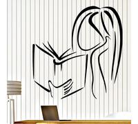 GAIZHEWO Creative Reading Girl Vinyl Wall Sticker Bookstore Library Reading Corner Bedroom Reading Room Study Room Decoration Removable Art Mural