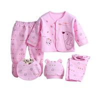 Gajaous Baby 5PCS Newborn Cotton Grow Top Hat Pants PlaySuit Sets Outfit, Pink #1, 0-3 Months