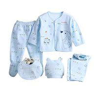 Gajaous Baby Boy Girl's 5PCS Newborn Cotton Grow Top Hat Pants PlaySuit Sets Outfit, Blue #1, 0-3 Months