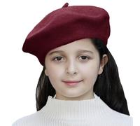 Gajaous Kids Wool French Beret Hat, Classic Fashion Warm Solid Color Artist Beret Hat for Toddler Baby Girl Wine Red