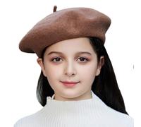 Gajaous Kids Wool French Beret Hat, Classic Fashion Warm Solid Color Artist Beret Hat for Toddler Baby Girl Brown