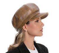 Gajaous Mens Womens Newsboy Hat PU Leather Visor Beret Cap Paperboy Gatsby Hat Vintage 8 Panel Razor Baker Boy Hat L Khaki