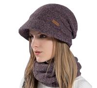 Gajaous Women Beanie Hat Scarf Set,Slouchy Knit Beanie Warm Knit Hat Thick Fleece Lined Winter Cap Neck Warmer Set Multi Colors - (2pcs)