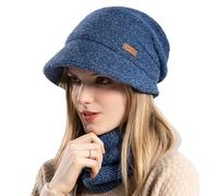 Gajaous Women Beanie Hat Scarf Set,Slouchy Knit Beanie Warm Knit Hat Thick Fleece Lined Winter Cap Neck Warmer Set Multi Colors - (2pcs)