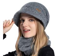 Gajaous Women Beanie Hat Scarf Set,Slouchy Knit Beanie Warm Knit Hat Thick Fleece Lined Winter Cap Neck Warmer Set Multi Colors - (2pcs)