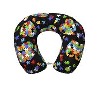 GaJher Autism Awareness Puzzle Pieces Heart U-Shaped Memory Foam Travel Pillow - Neck Support for Home, Office, Car, Airplane Travel - Lightweight