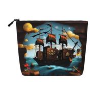 GaJher Cartoon pirate ship Fake Hemp Makeup Bag - Your One-Pack Solution for Travel Toiletry & Daily Cosmetics Storage - Zipper Pouch, Black, One Size