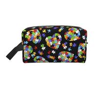 GaJher Large Travel Cosmetic Bag – Reusable Autism Awareness Puzzle Pieces Heart Print Toiletry Dopp Kit, Portable Organizer for Makeup, Daily Essentials, White, One Size
