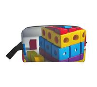 GaJher Large Travel Cosmetic Bag – Reusable Colorful Building Blocks Print Toiletry Dopp Kit, Portable Organizer for Makeup, Daily Essentials, White, One Size