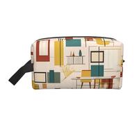 GaJher Large Travel Cosmetic Bag – Reusable Mid Century Modern Print Toiletry Dopp Kit, Portable Organizer for Makeup, Daily Essentials, White, One Size