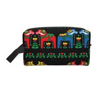 GaJher Large Travel Cosmetic Bag – Reusable Runner Swedish Dala Horse Folk Print Toiletry Dopp Kit, Portable Organizer for Makeup, Daily Essentials, White, One Size