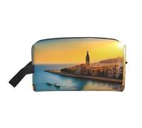 GaJher Large Travel Cosmetic Bag – Reusable Sunset in Barcelona Print Toiletry Dopp Kit, Portable Organizer for Makeup, Daily Essentials, White, One Size