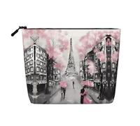 GaJher Paris Street Eiffel Tower Pink Floral Fake Hemp Makeup Bag - Your One-Pack Solution for Travel Toiletry & Daily Cosmetics Storage - Zipper Pouch, Black, One Size