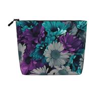 GaJher purple and teal flowers Fake Hemp Makeup Bag - Your One-Pack Solution for Travel Toiletry & Daily Cosmetics Storage - Zipper Pouch, Black, One Size