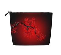 GaJher Red Cherry Blossom Fake Hemp Makeup Bag - Your One-Pack Solution for Travel Toiletry & Daily Cosmetics Storage - Zipper Pouch, Black, One Size