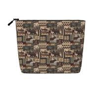 GaJher Rustic Lodge Bear Fake Hemp Makeup Bag - Your One-Pack Solution for Travel Toiletry & Daily Cosmetics Storage - Zipper Pouch, Black, One Size