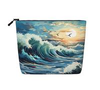 GaJher Wave Sailboat Seagull Fake Hemp Makeup Bag - Your One-Pack Solution for Travel Toiletry & Daily Cosmetics Storage - Zipper Pouch, Black, One Size