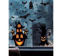 GAJUS 1 Set of 4 Halloween Window Stickers - Static Decorative Stickers, Self Adhesive, Reusable Removable, Window Stickers, Glass Decorations, Double-Sided Printing
