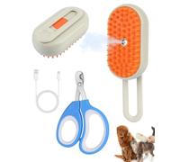 GAJUS 1 x Steam Cat Brush, 3-in-1 Steam Cat Brush, Khaki Steam Cat Brush, Multifunctional Cat Brush, with 1 Cat Claw Scissors, Suitable for Cats and Dogs, Massage, Bathing, Dematting