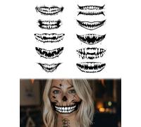 GAJUS 10 x Sheets Halloween Face Tattoos, Halloween Costume, Women's Makeup Accessories, Temporary Tattoos, Mouth Stickers, Zombie Skeleton Vampire Costume Props, Role Play Face Tattoos