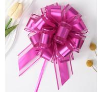 GAKA FAVOR 10Pcs Hot Pink Pull Bows(6 Inch),Fuchsia Large Organza Pull Bows for Gift Wrapping,Wedding Cars,Flower Baskets and Party Decorations