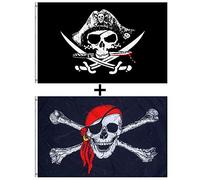 GAKA FAVOR 90x150cm 3x5 FT Pirate Flags Cross Knife Flag and Jolly Roger (Red Scarf) Flag 2 Pack
