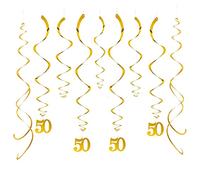GAKA FAVOR Gold 50th Hanging Swirl Birthday Decorations,Gold 50 Anniversary Plastic Swirl （Pack of 20Pcs）
