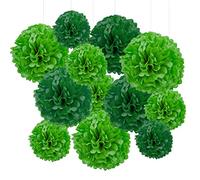 GAKA FAVOR Green and Dark Green Tissue Hanging Paper Pom Poms,Flower Ball Wedding Birthday Party Decoration （6Pcs 12in Pom Pom & 6Pcs 10in Pom Pom）
