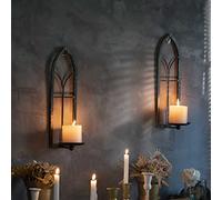 GAKA Wall Sconce Candle Holder Set of 2 Black Gold Rustic Wall Mount Metal Candle Holders Gothic Wall Hanging Iron Wall Candle Sconce Holder for Living Room, Bathroom, Dining Room,Window Styling