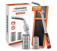 Gakago Telescopic Wheel nut Spanner Set with 17/19mm & 21/23mm Socket 1/2 inch - Extra Long extendable Wheel Spanner - Practical Storage Bag with Hook-and-Loop Fastener and Hanging Loop