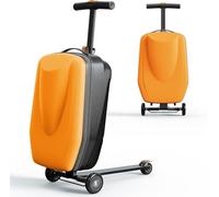 GAKINUNE 2-in-1 Ride-On Scooter Suitcase,Carry On Hardshell Ride On Suitcase Scooter for Kids Age 4-15, Multifunctional Ride On Lightweight Kids Luggage with Wheels(Orange)