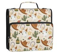 Gakkigii Western Cowboy Aztec Hat 3 Ring File Folder Portfolio Organizer Zippered Binder Bags with Removable Shoulder Strap & Multiple Pockets for School Office Trave
