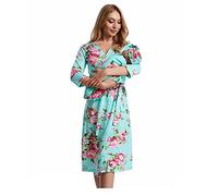 Galabloomer Maternity Robe and Baby Receiving Blanket, Matching Mommy Labor Delivery Robe and Swaddle Set, Aqua, Large