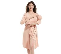 Galabloomer Maternity Robe and Baby Receiving Blanket, Matching Mommy Labor Delivery Robe and Swaddle Set (l, pink sand)