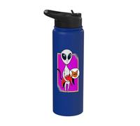 Galactic Alien & Outer Space Cat UFO Mystical Rocket Kitten Stainless Steel Insulated Water Bottle