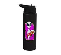 Galactic Alien & Outer Space Cat UFO Mystical Rocket Kitten Stainless Steel Insulated Water Bottle