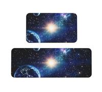 Galactic Background Cosmic Background Starry Sky Rug Cushioned Kitchen Rugs Sets Of 2 Comfort Standing Mat For Home Decor Sink,Kitchen Mats For Floor Non Slip Washable ，Laundr 17"X47"+17"X30"