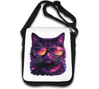 Galactic Cat Wearing Reflective Glasses Shoulder Bag White