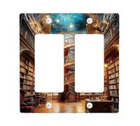 Galactic Library Light Switch Cover Plates/Outlet Covers, Cosmic Sky Spiral Staircase Design for Home Decor, Thermoplastic Wall Plates, Standard Size Double Rocker