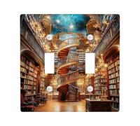 Galactic Library Light Switch Cover Plates/Outlet Covers, Cosmic Sky Spiral Staircase Design for Home Decor, Thermoplastic Wall Plates, Standard Size Double Toggle