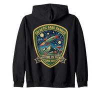 Galactic Park Ranger Protecting The Cosmos Retro SciFi Patch Zip Hoodie