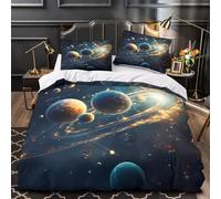 Galactic Planets Comforter Cover 3D Print Hotel Quality 3-Piece Bed Set Hidden Zipper Cosmic Space Fantasy Quilt Cover Extra Soft All Season for Adults Women Kids Girls Boys Teens Single（140x200cm）