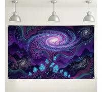 Galactic Tree Wall Backdrop, Abstract Cosmic Art Decorations, Violet Blue Indoor/Outdoor Photography Background for Parties, Festivals, Events 71x43 Inch