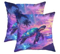 Galactic Turtle Pillow Covers Set of 2, Vibrant Space Sea Turtle Throw Pillows, Cosmic Beach Decorative Cushion Covers for Living Room Sofa Bed Couch 20x20 Inch