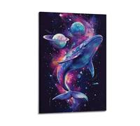Galactic Whale Surreal Cosmic Poster - Celestial Fantasy Marine Animal Journey Decorative Canvas Family Bedroom Artwork Picture Painting 24x36inch(60x90cm)