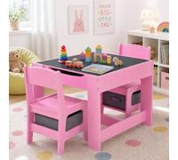 Galactica Wooden 2-In-1 Kids Table & 2 Chair Set With Hidden Storage Pink