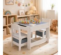 Galactica Wooden 2-In-1 Kids Table & 2 Chair Set With Hidden Storage White