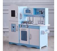 GALACTICA Wooden Pretend Play Kitchen with Utensil Toys for Kids Boys Girls Children's Cooking Role Play Set Game Gift WW-PK-04 Blue