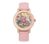 Galah Birds Cute Women's Watch Pink Rose Gold Strap Wristwatch Minimalist Easy Reader Watchec